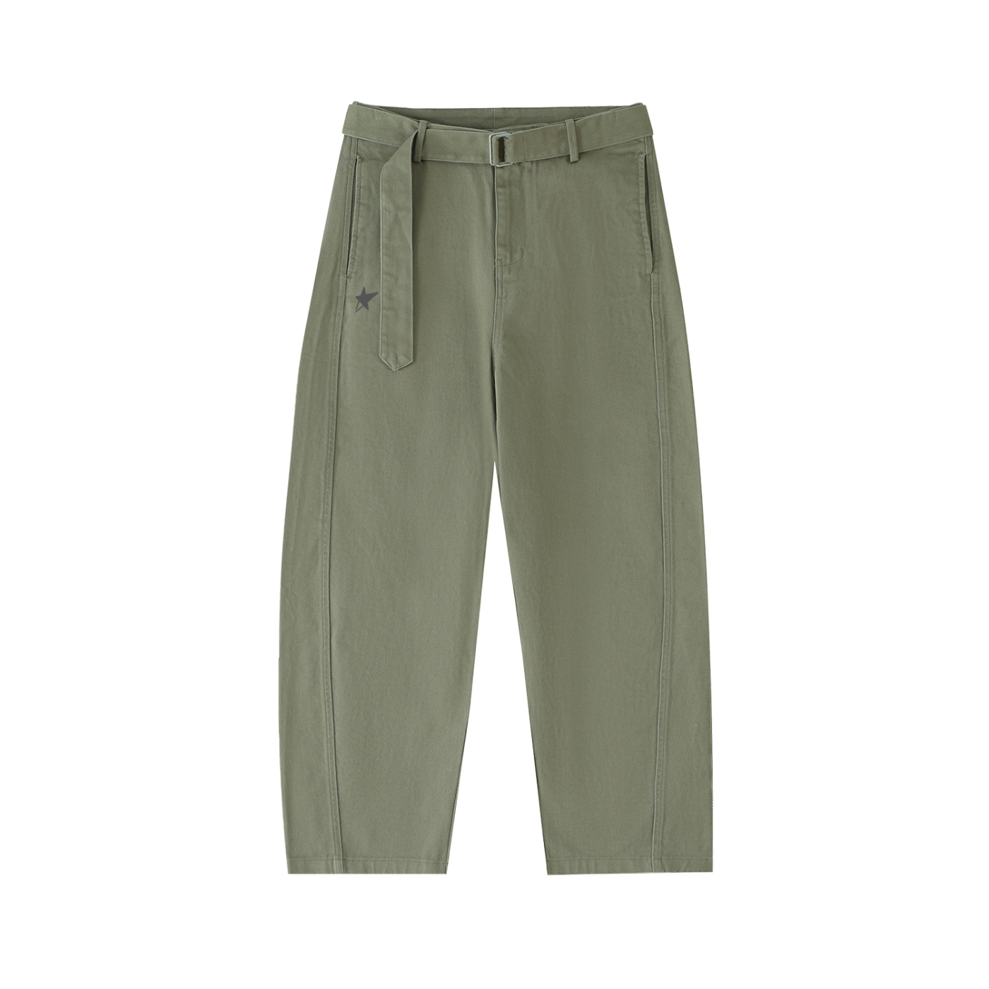 Belted Barrel-leg Chino Pants