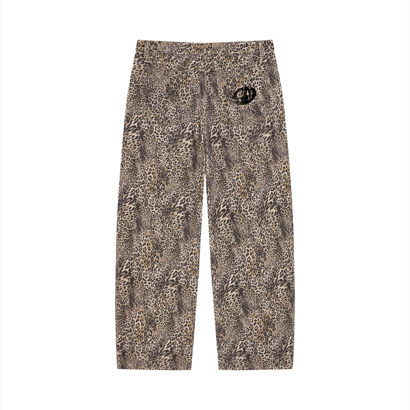 Unisex Vintage Wash Leopard Wide Leg Jeans