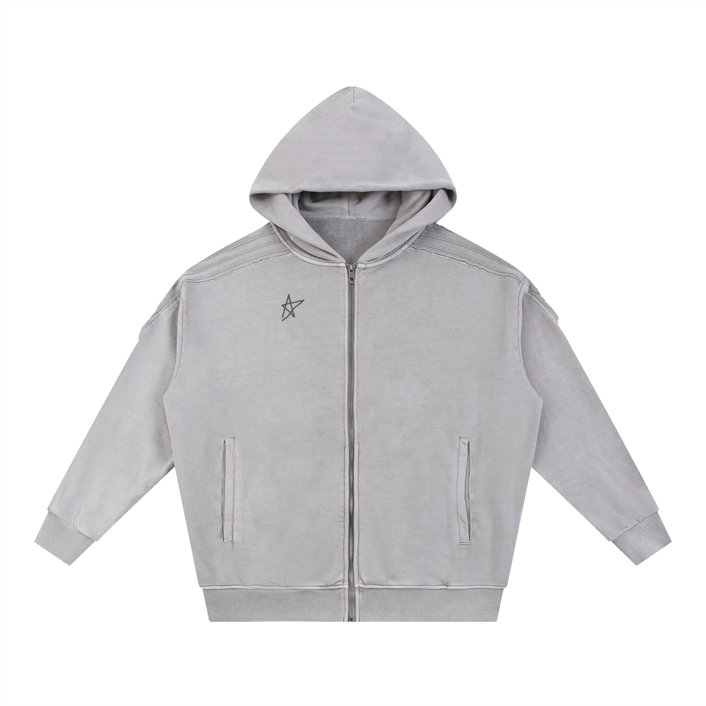 Snow Washed Tape Raw Edge Zip Hoodie