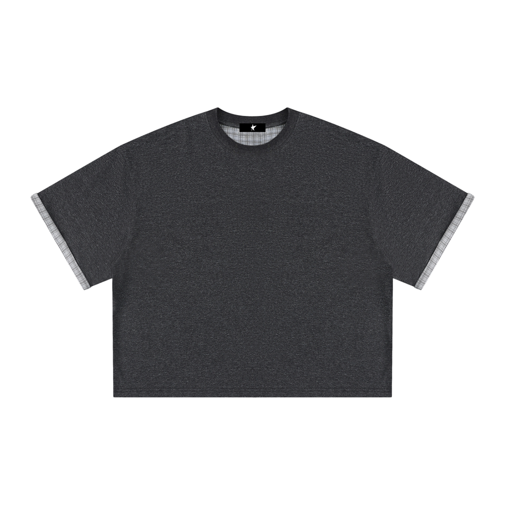 Unisex Boxy Plaid-Lined Double-Face T-Shirt