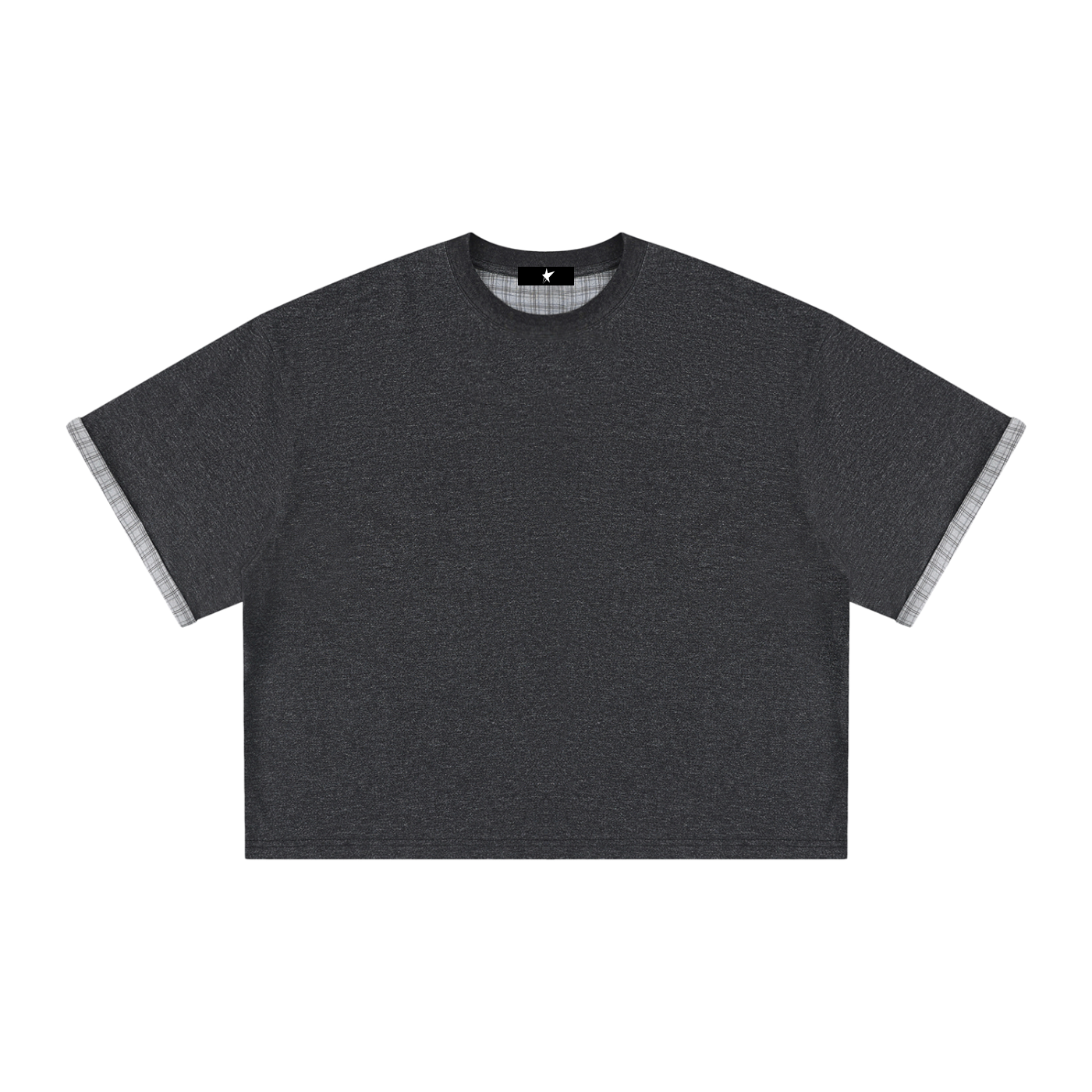 Unisex Boxy Plaid-Lined Double-Face T-Shirt