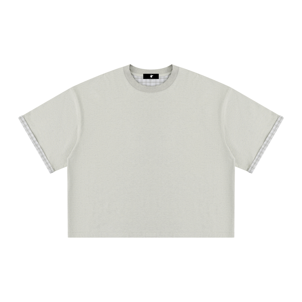 Unisex Boxy Plaid-Lined Double-Face T-Shirt