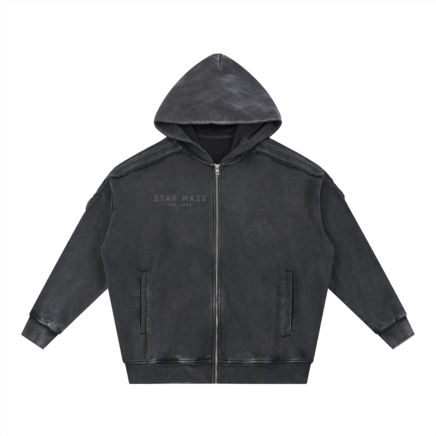 Snow Washed Tape Raw Edge Zip Hoodie