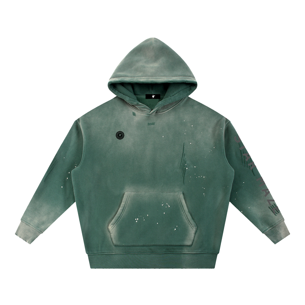 Vintage Washed Frayed Fleece Hoodie