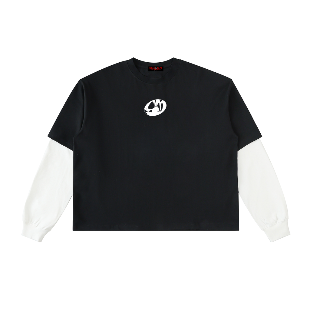 Layered Contrast Sleeve Cotton T-Shirt