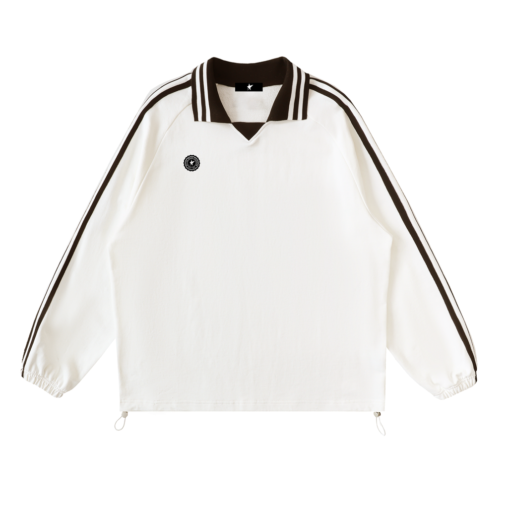 Contrast Striped Lapel Collar Sweatshirt