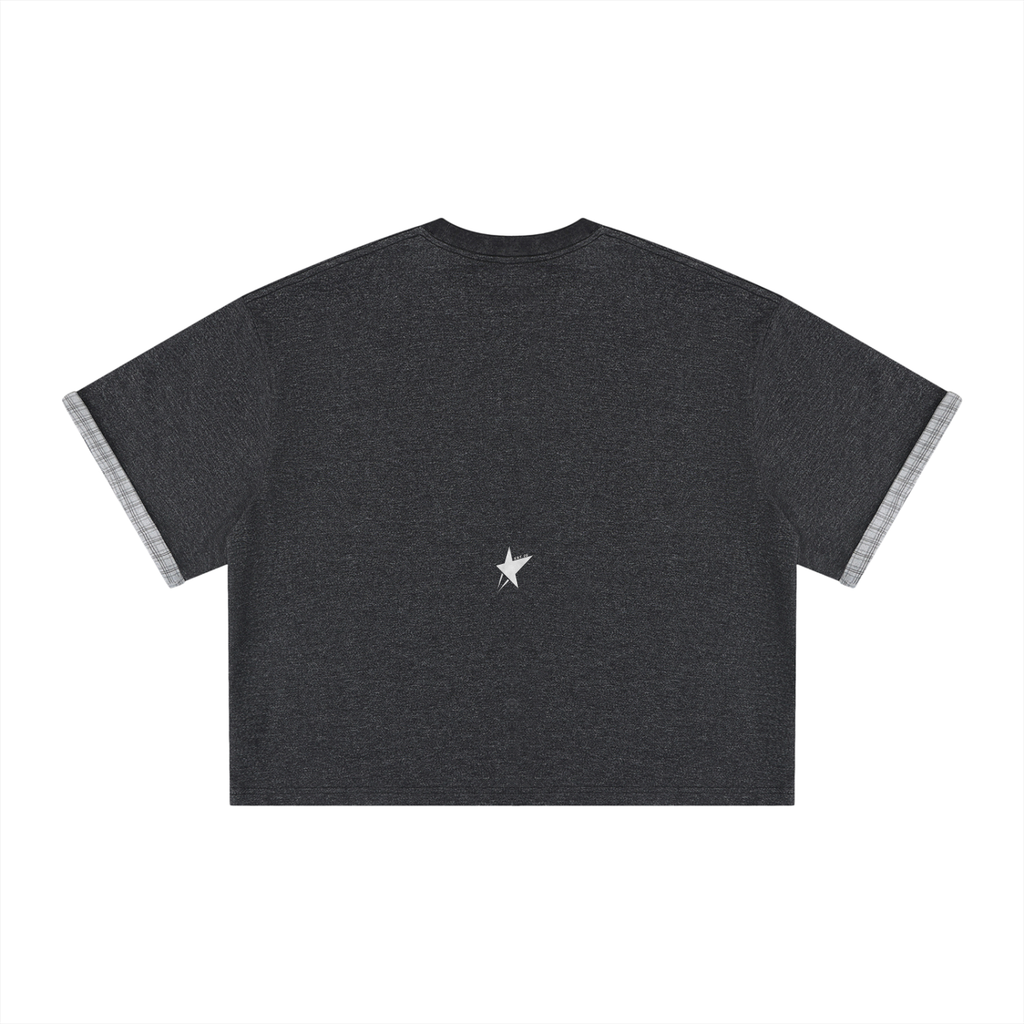 Unisex Boxy Plaid-Lined Double-Face T-Shirt