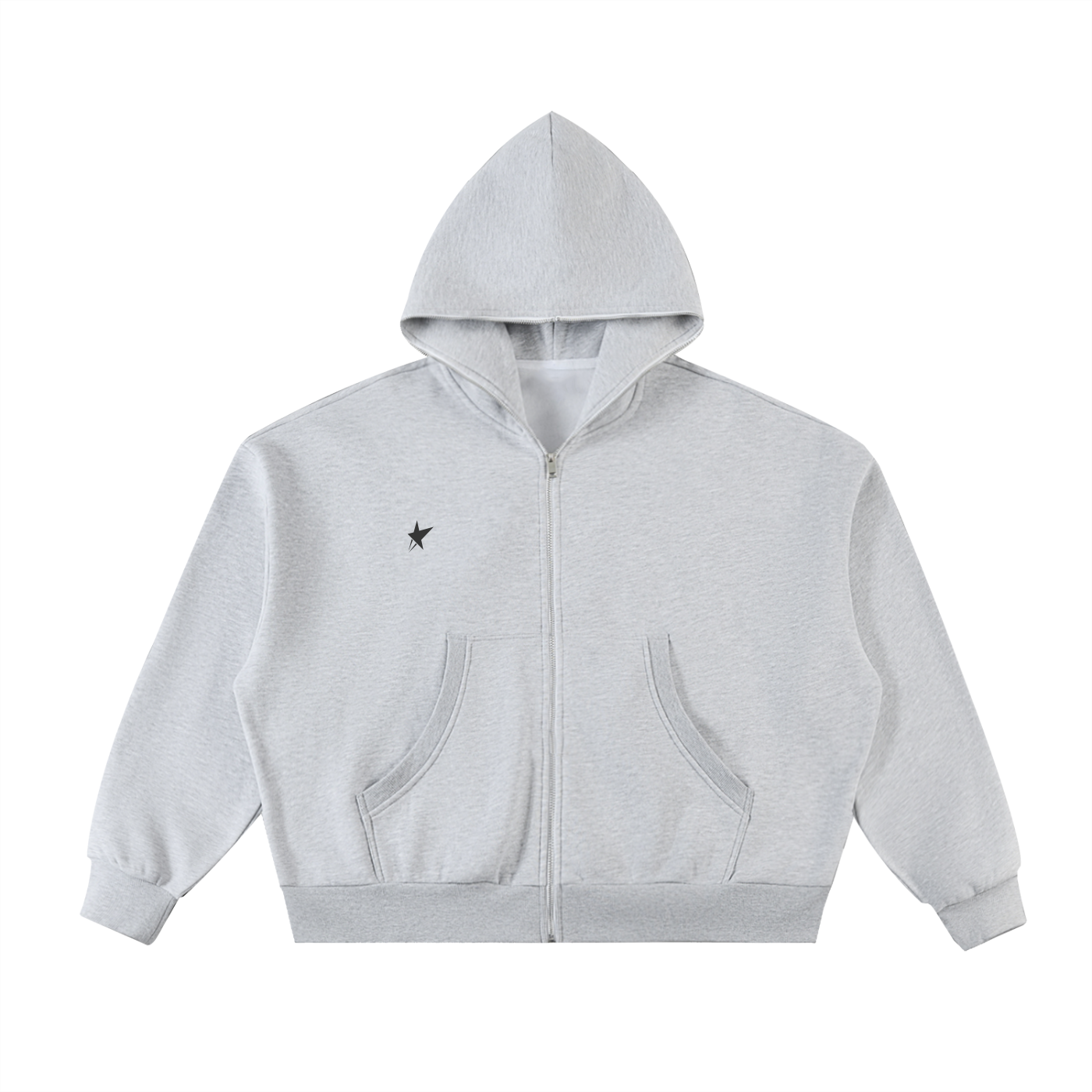 Fleeced Full-Zip Boxy Hoodie