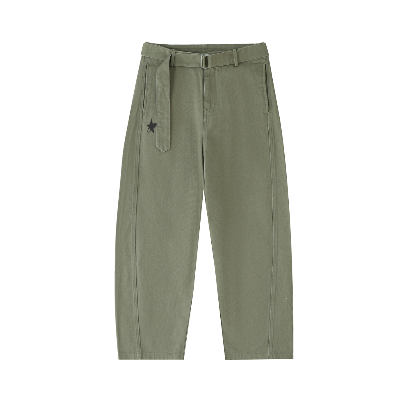 Belted Barrel-leg Chino Pants