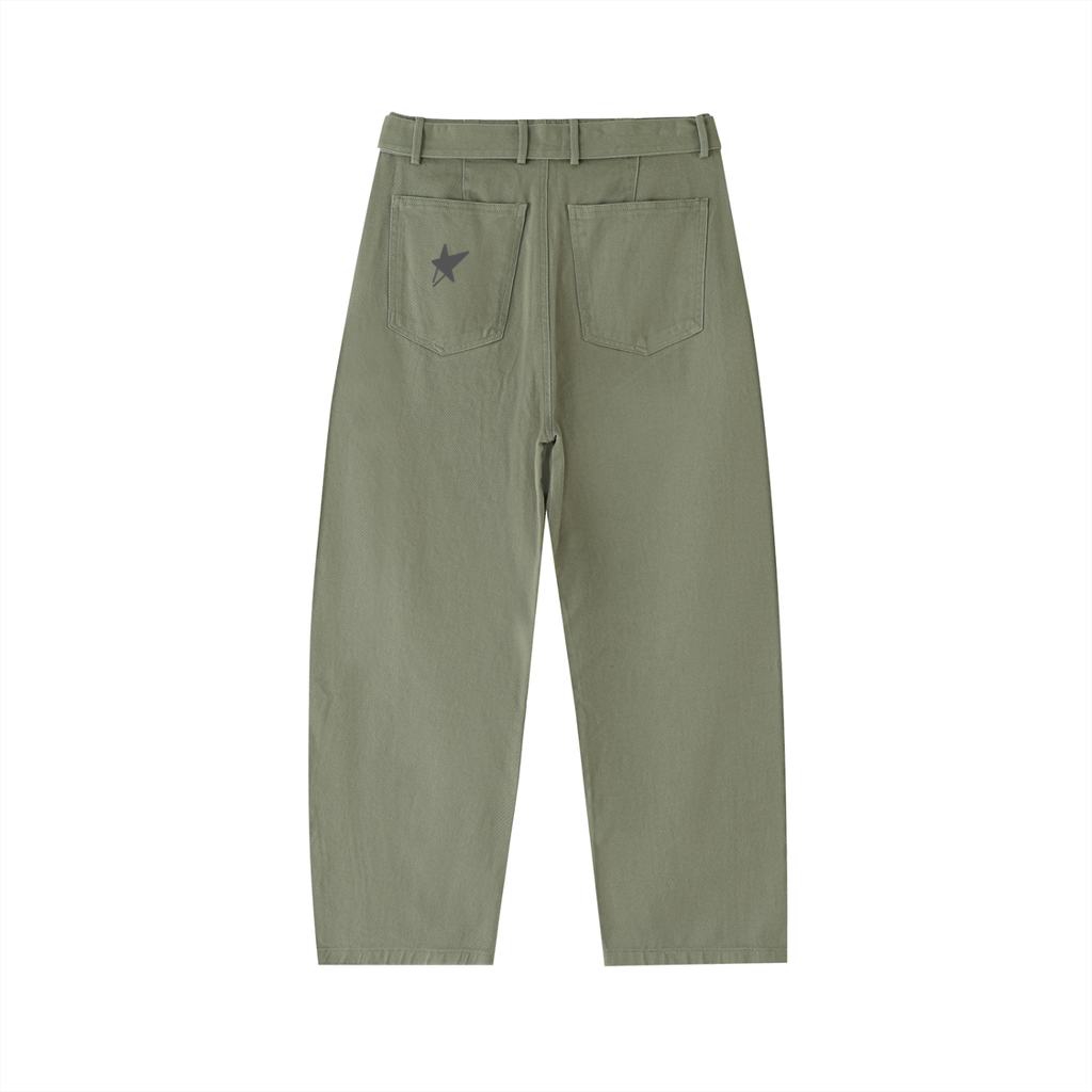 Belted Barrel-leg Chino Pants