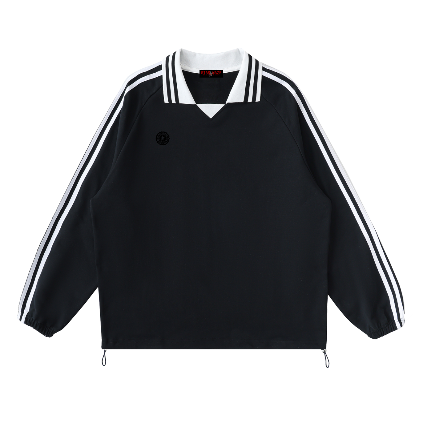 Contrast Striped Lapel Collar Sweatshirt