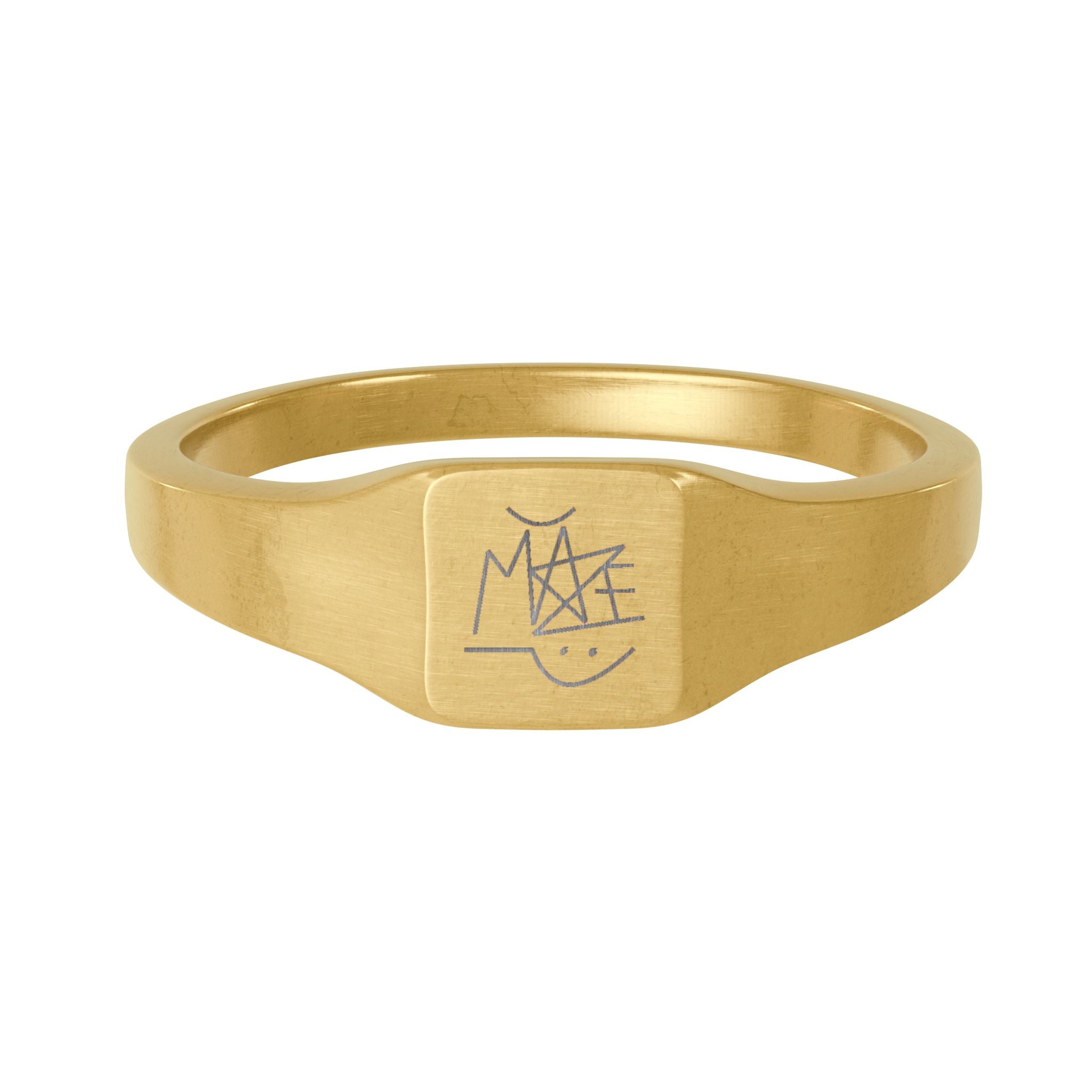 Graffiti tag 18k gold coated square ring (engraved)