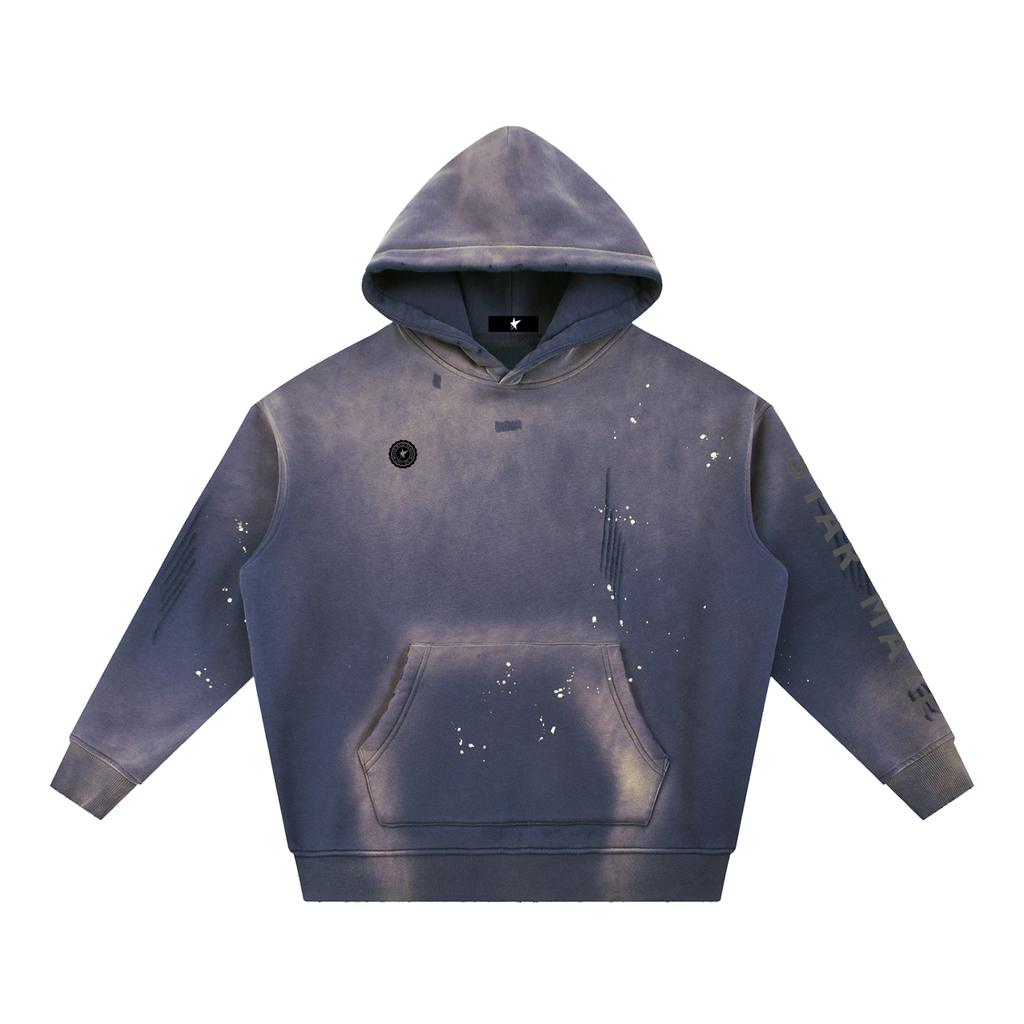 Vintage Washed Frayed Fleece Hoodie