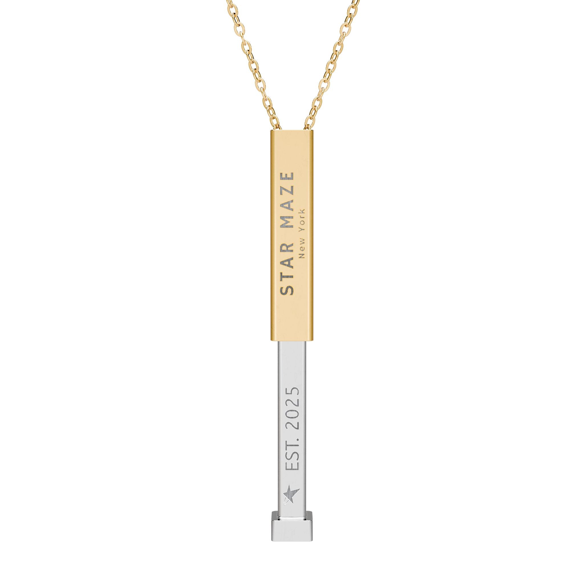 Star Maze 18k gold coated Hidden Message Bar Necklace (Engraved)