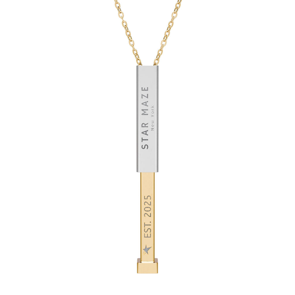 Star Maze 18k gold coated Hidden Message Bar Necklace (Engraved)