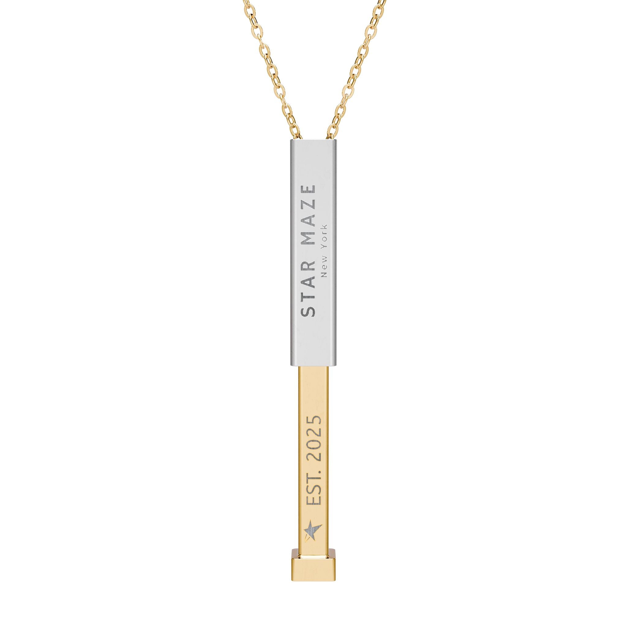 Star Maze 18k gold coated Hidden Message Bar Necklace (Engraved)