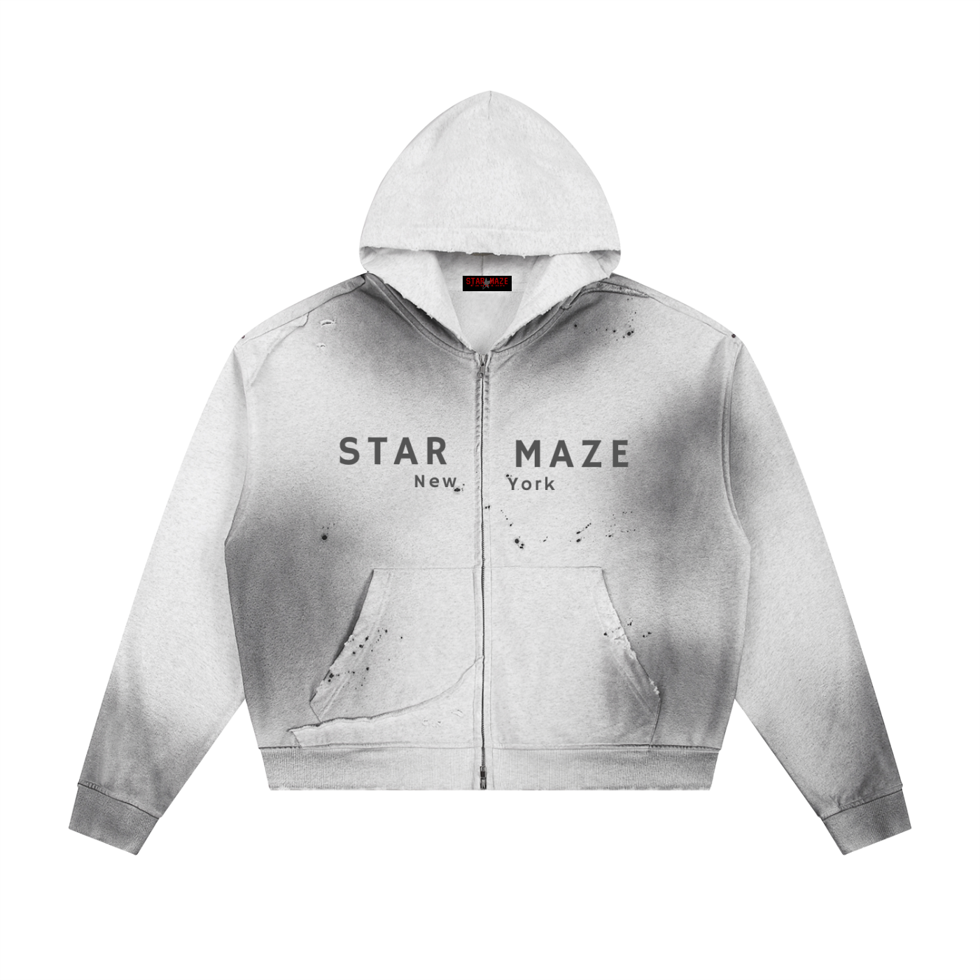 Sun Fade Frayed Raw Edge Fleece Zip Hoodie
