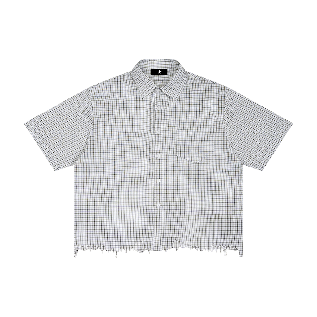 Unisex Distressed Plaid Boxy Shirt