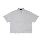 Unisex Distressed Plaid Boxy Shirt