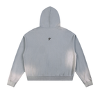 Sun Fade Frayed Raw Edge Fleece Zip Hoodie