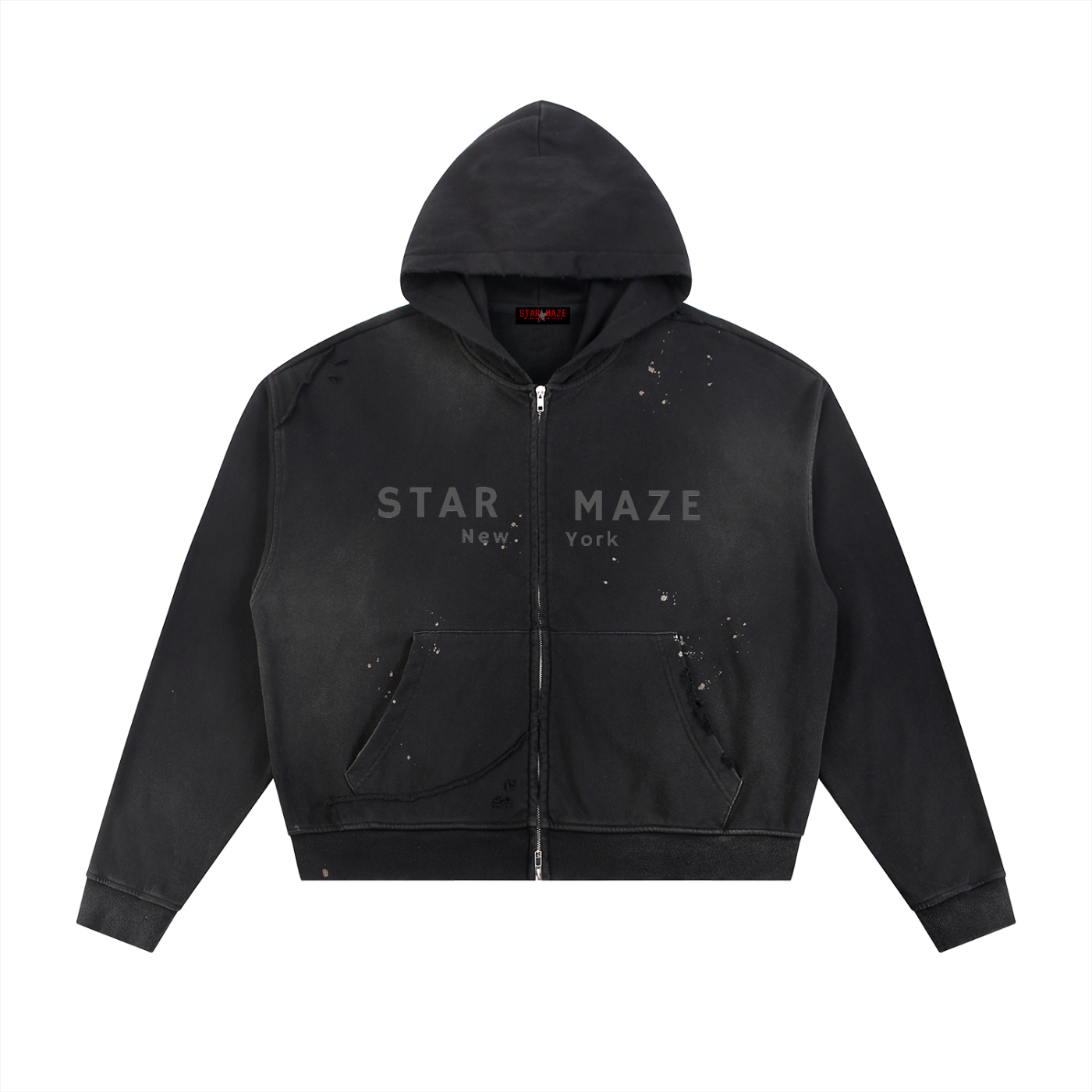 Sun Fade Frayed Raw Edge Fleece Zip Hoodie