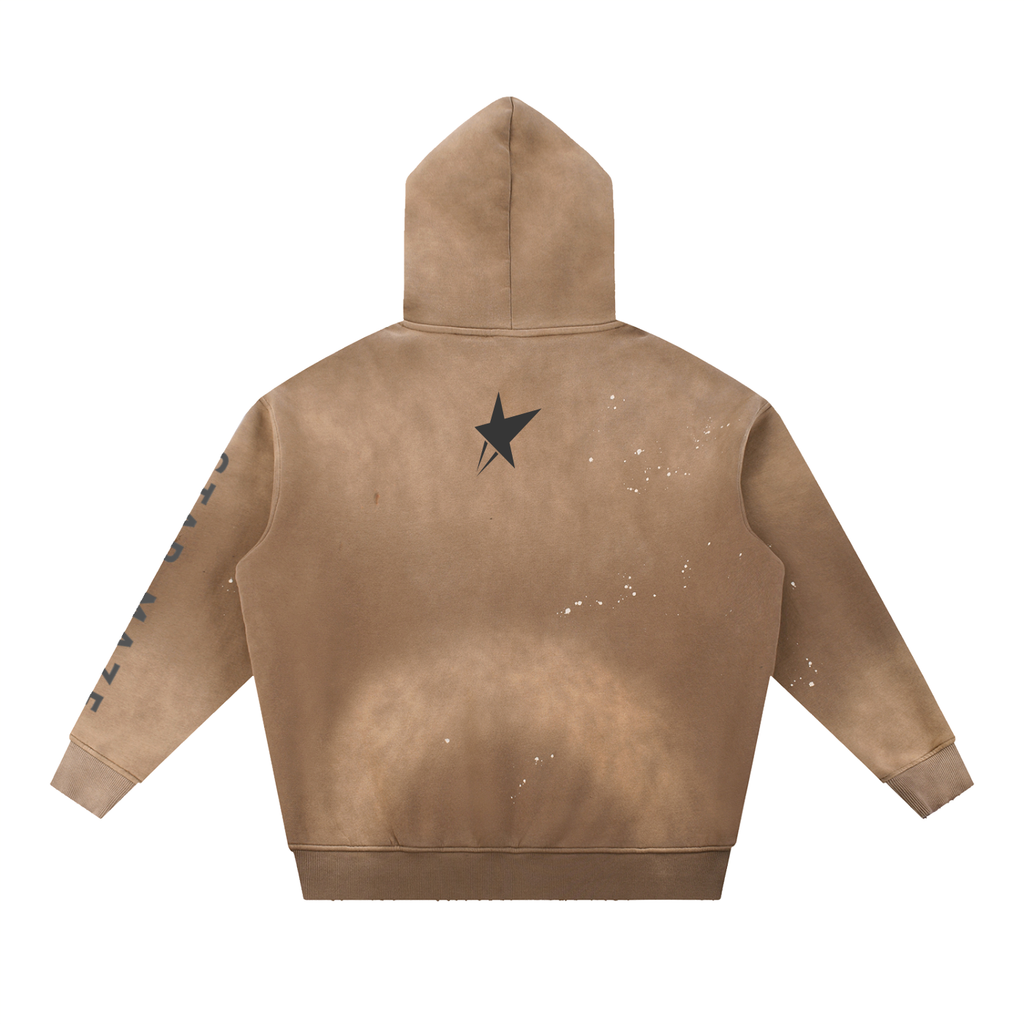 Vintage Washed Frayed Fleece Hoodie