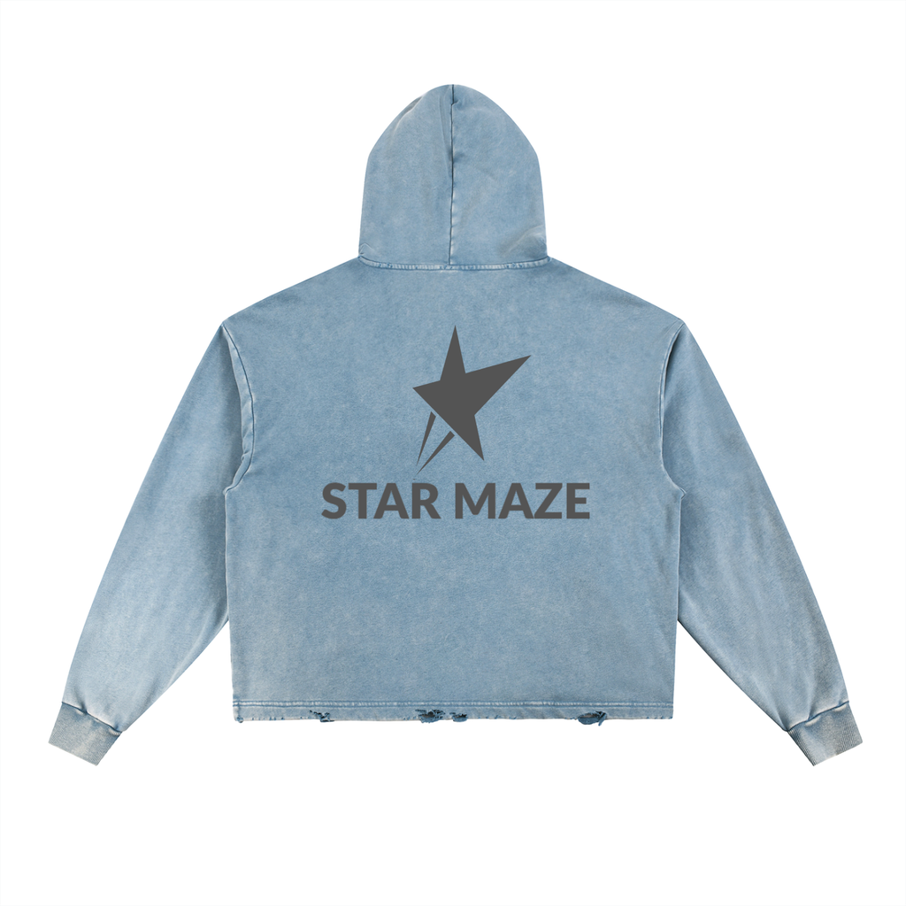 Vintage Washed Frayed-Hem Hoodie