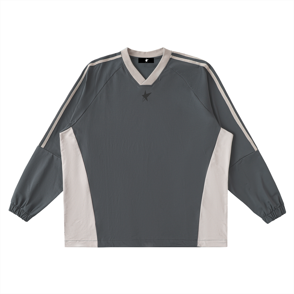 Color-Block V-Neck Long-Sleeve T-Shirt