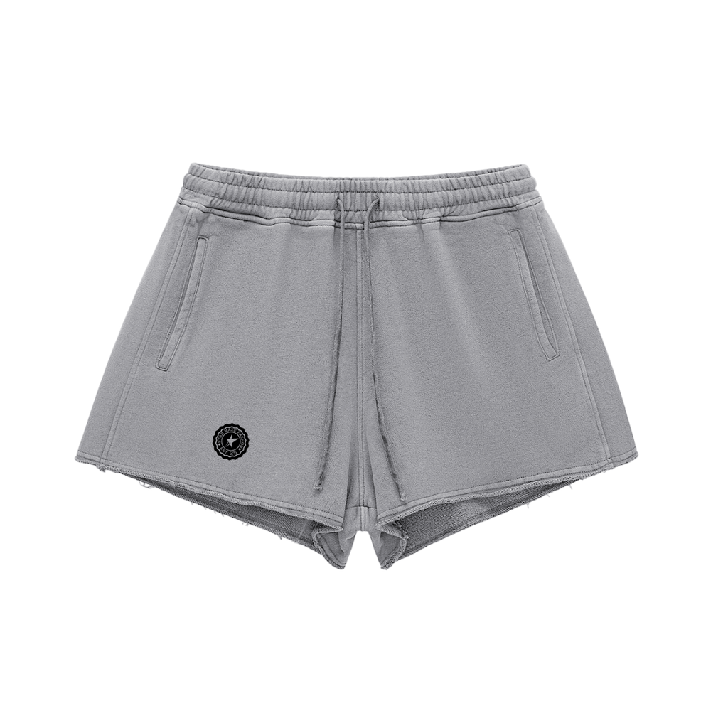 Snow Washed Raw Edge Drawstring Shorts