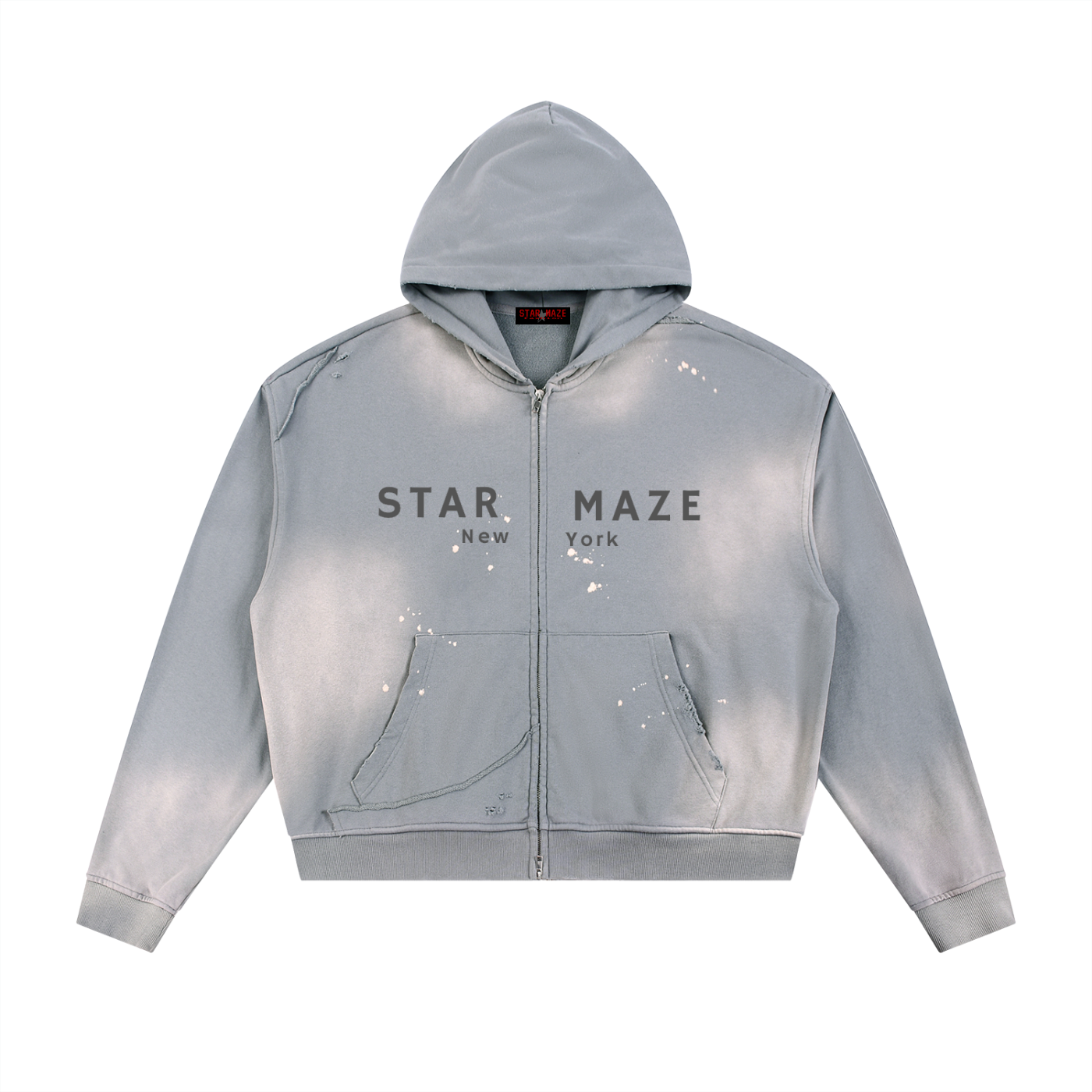 Sun Fade Frayed Raw Edge Fleece Zip Hoodie