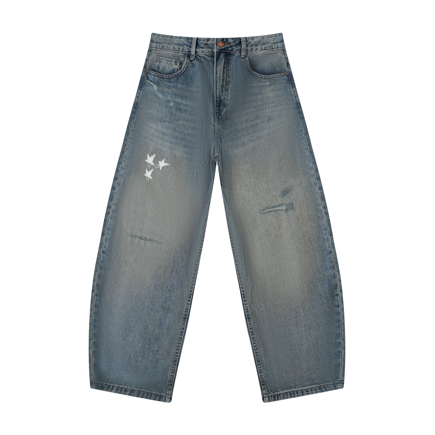 Men's Distressed Barrel Leg Jeans