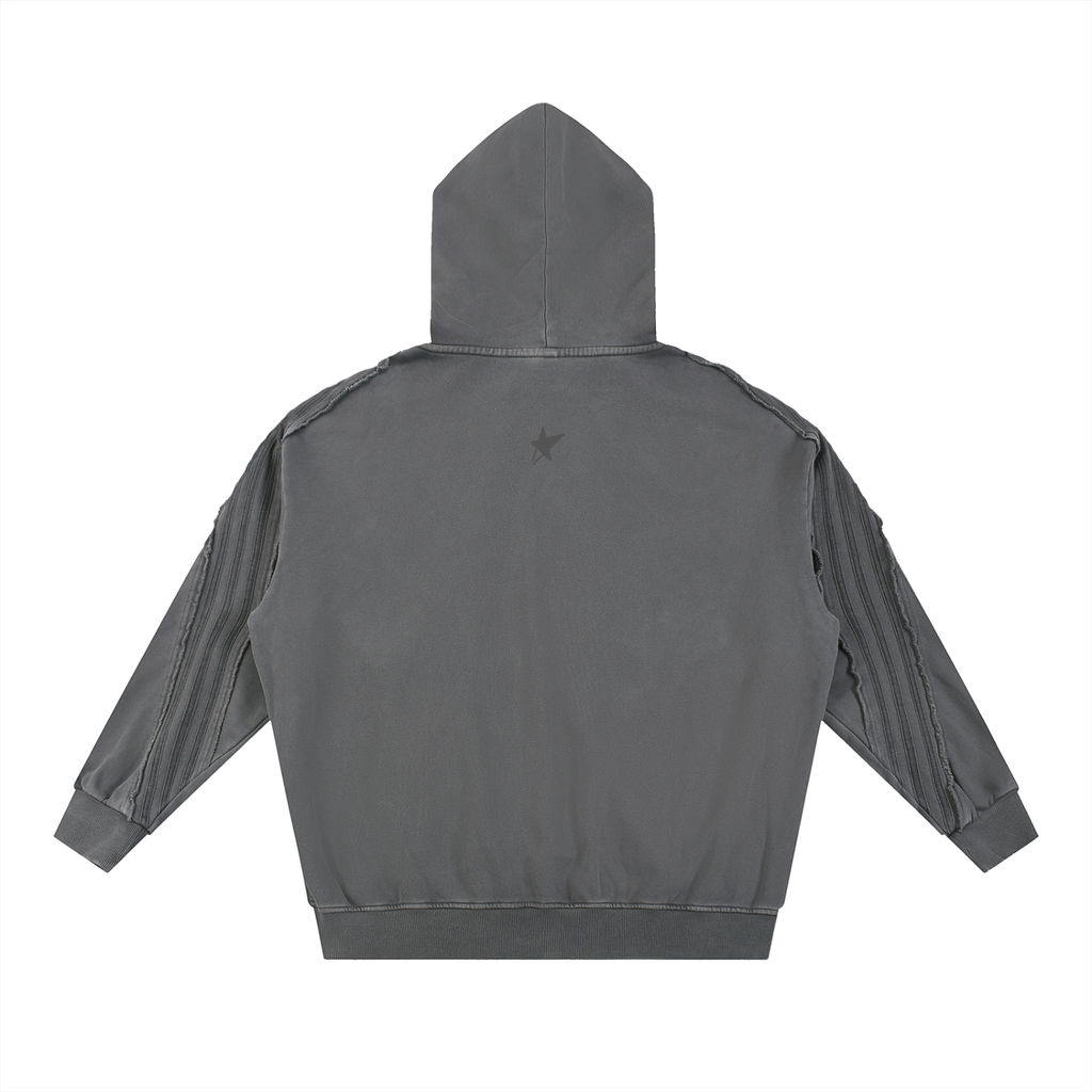 Snow Washed Tape Raw Edge Zip Hoodie