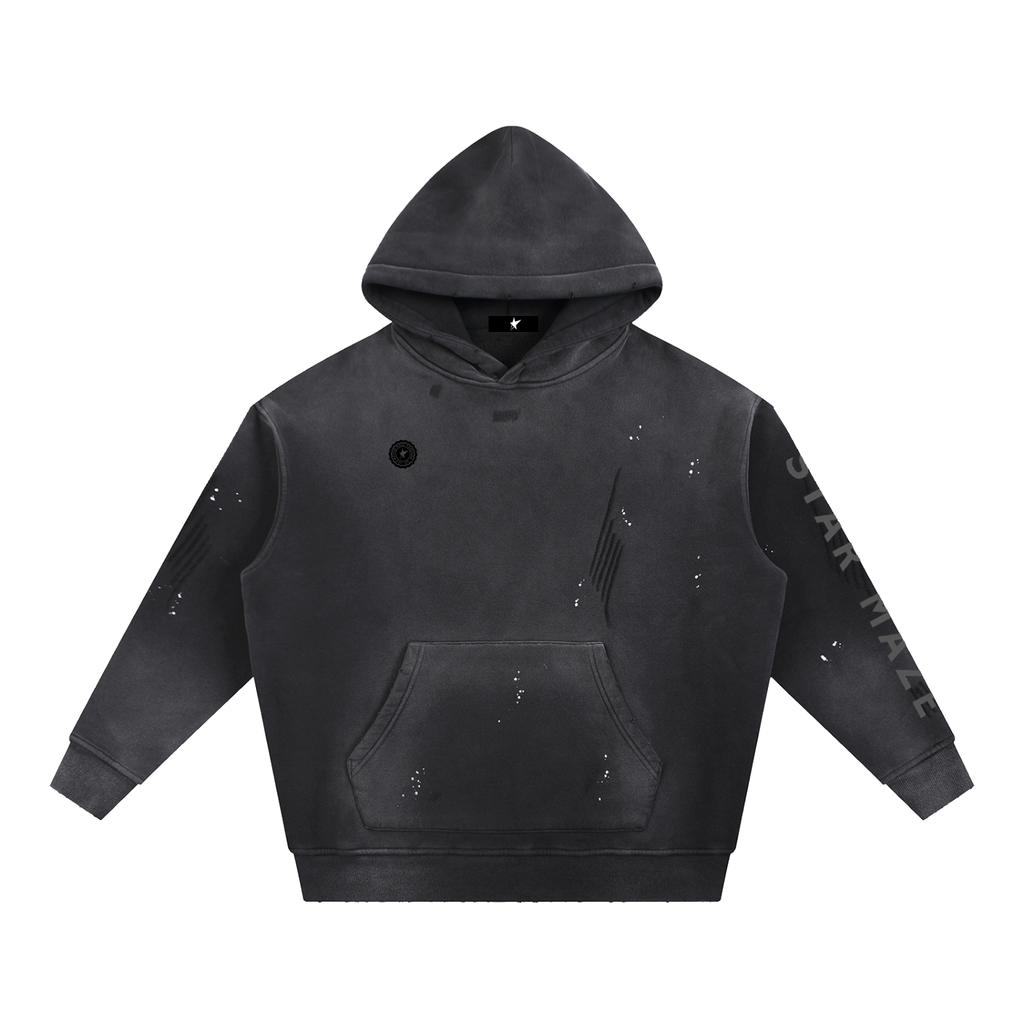 Vintage Washed Frayed Fleece Hoodie