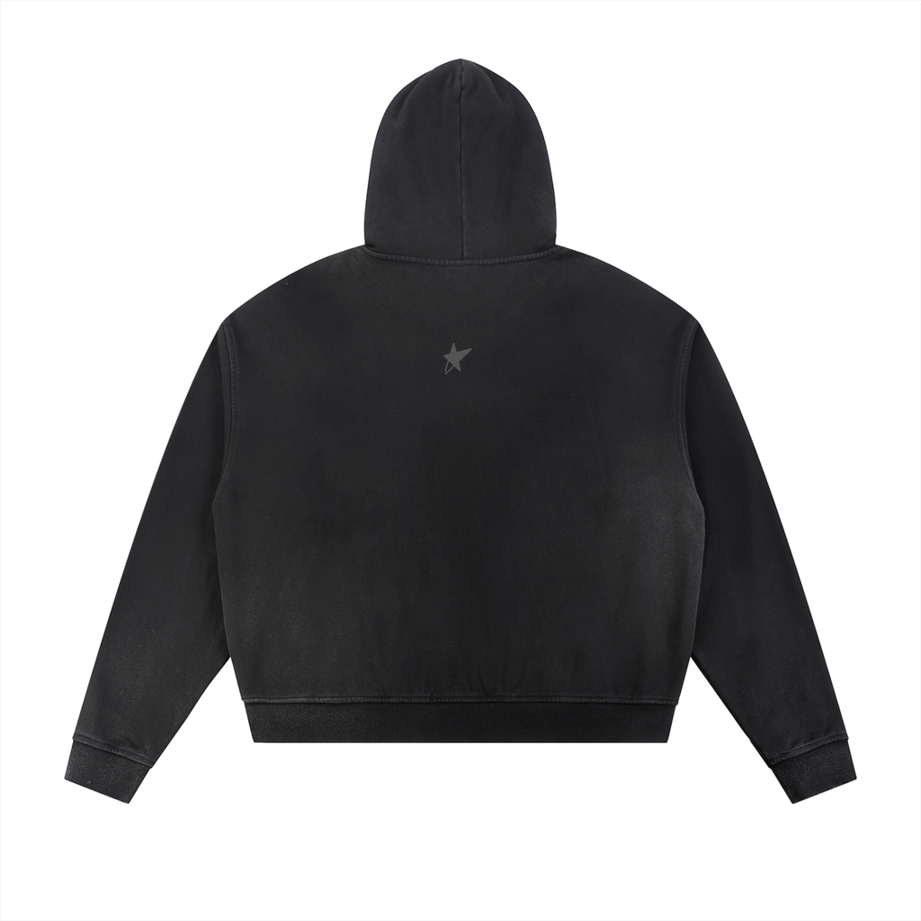 Sun Fade Frayed Raw Edge Fleece Zip Hoodie