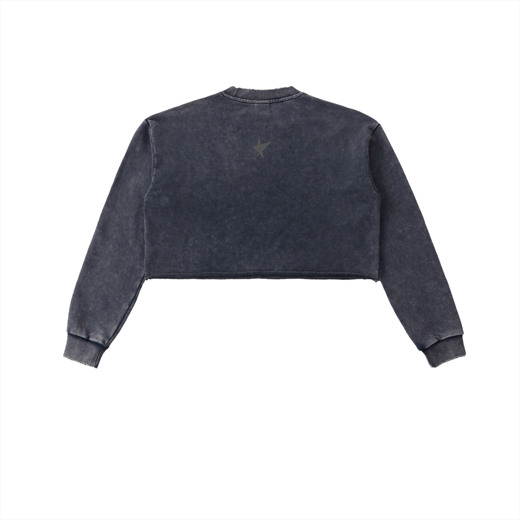 Snow Washed Raw Edge Cropped Sweatshirt