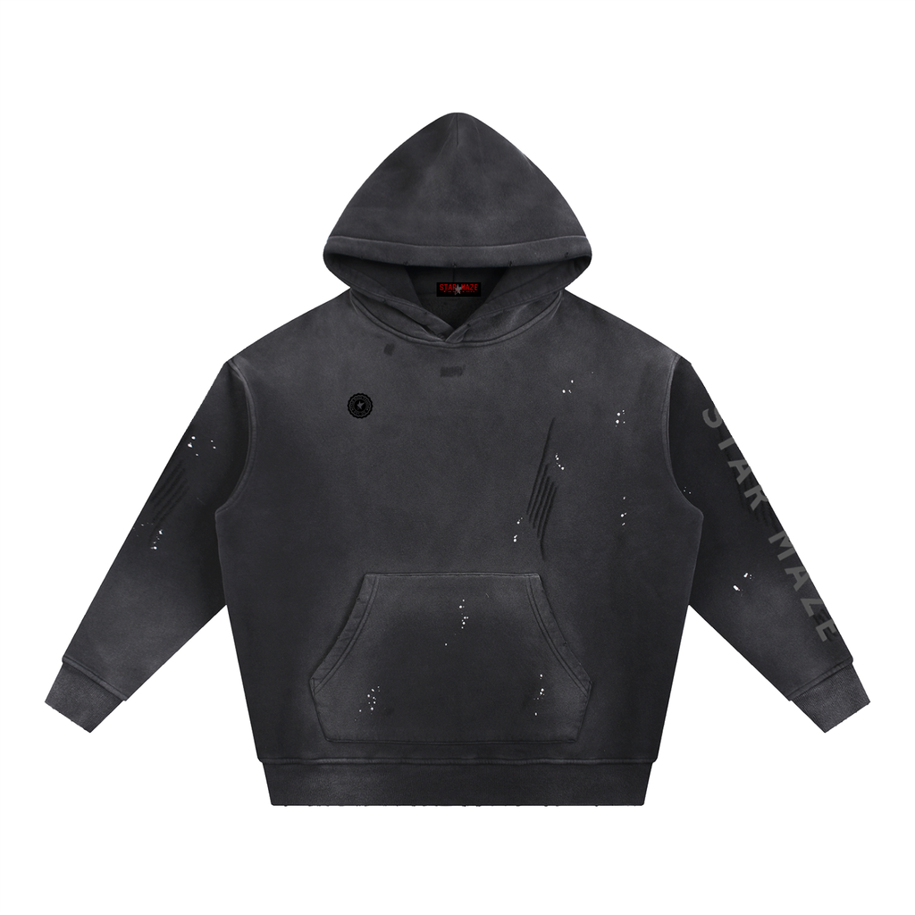 Vintage Washed Frayed Fleece Hoodie