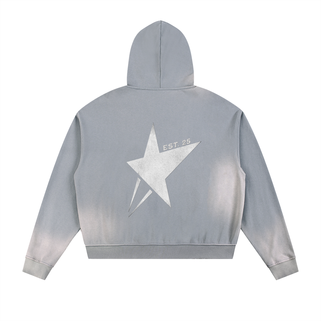 Sun Fade Frayed Raw Edge Fleece Zip Hoodie