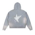 Sun Fade Frayed Raw Edge Fleece Zip Hoodie